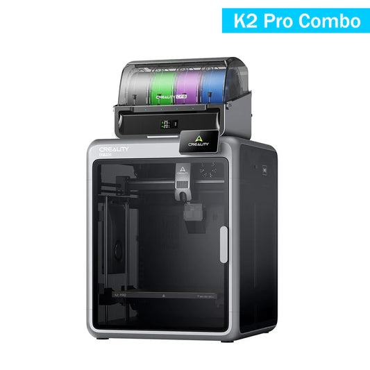 Creality K2 Pro Combo 3D printer with multicolor filament spools for high-speed multicolor printing.